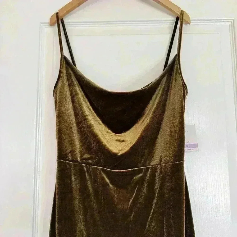 Taylor Womens Velvet Cowl Neck Maxi Dress Olive Green Size 6 New - Picture 3 of 10